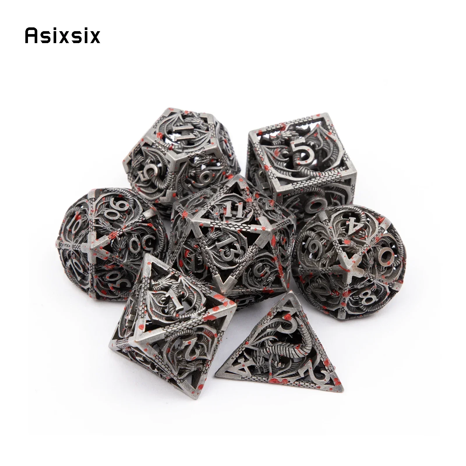 7 Pcs Silver Red Dragon Metal Dice Hollow Metal Polyhedral Dice Set Suitable For Role-Playing Dice PropBoard Game Gift
7 Pcs Silver Red Dragon Metal Dice Hollow Metal Polyhedral Dice Set Suitable For Role-Playing Dice PropBoard Game Gift