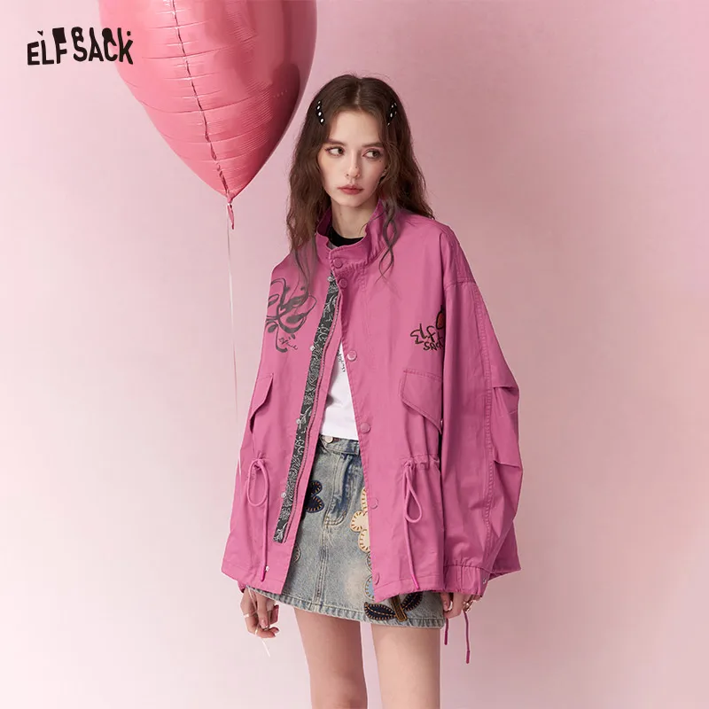 ELFSACK Casual Graffiti Embroidered Drawstring Waist Rose Cargo Jacket For Women
ELFSACK Casual Graffiti Embroidered Drawstring Waist Rose Cargo Jacket For Women