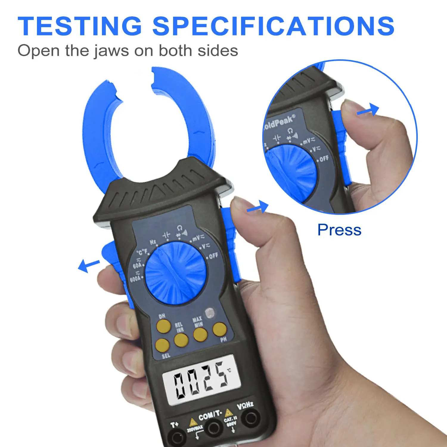 True RMS Clamp Meter 6000 Counts AC/DC V/A/R/C/F/T Inrush Backlight Auto Off DataHold &Max/Min&Peak for Industrial HVAC HP-6205