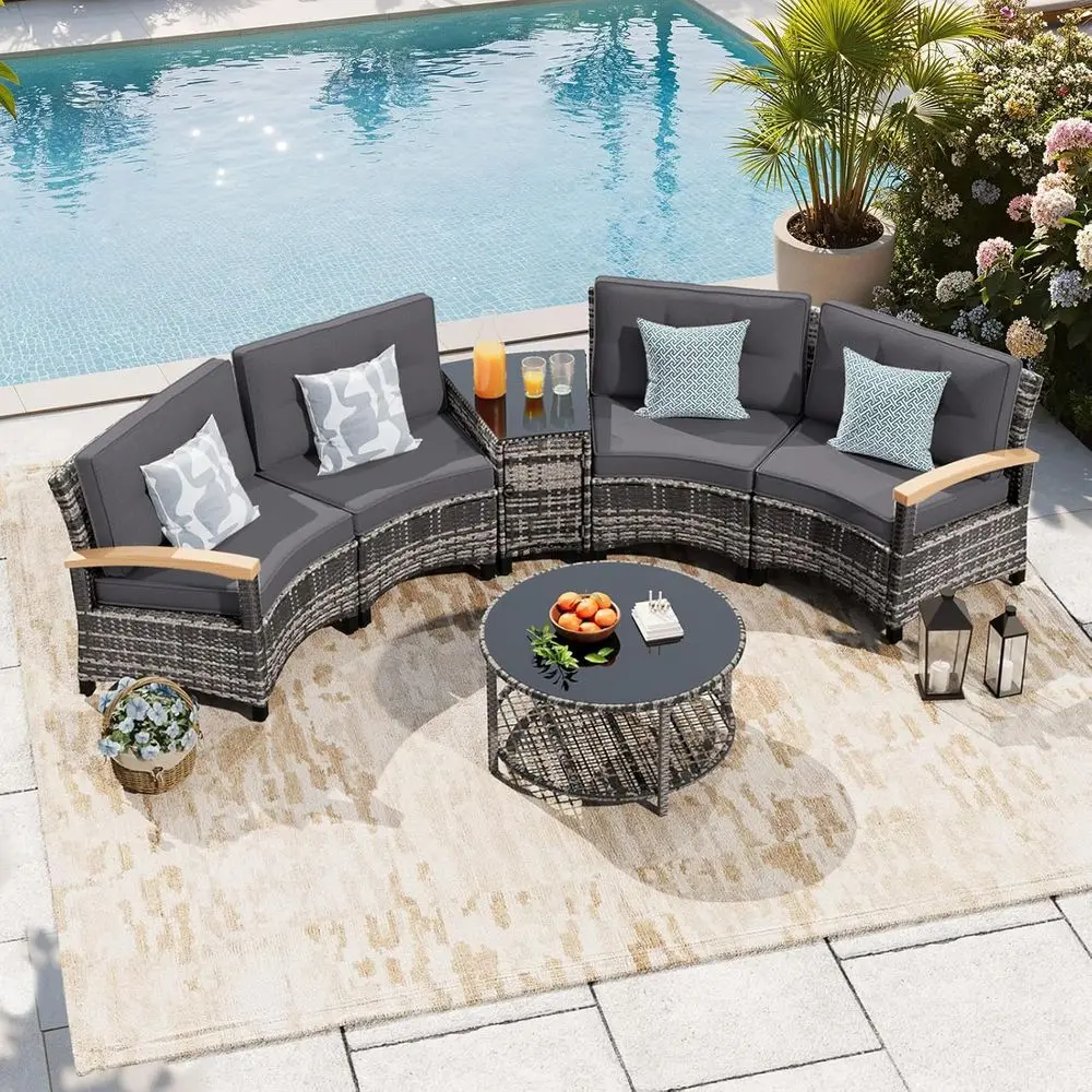 Half-Moon Curved Outdoor Patio Sectional Sofa Set with Wood Armrests, Coffee & Side Tables, Suitable for Backyard Deck Garden, G
Half-Moon Curved Outdoor Patio Sectional Sofa Set with Wood Armrests, Coffee & Side Tables, Suitable for Backyard Deck Garden, G