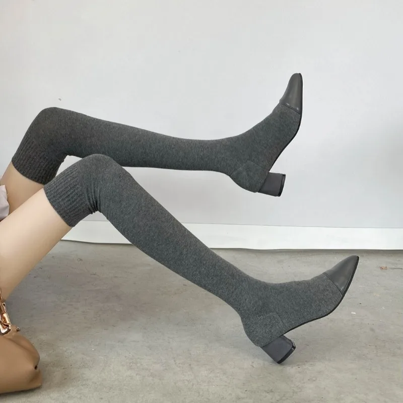Туфли до колена, новинка 2023 года, весенне-осенние одинарные сапоги, тонкие вязаные сапоги с острым носком на блочном каблуке, эластичные сапоги
Туфли до колена, новинка 2023 года, весенне-осенние одинарные сапоги, тонкие вязаные сапоги с острым носком на блочном каблуке, эластичные сапоги