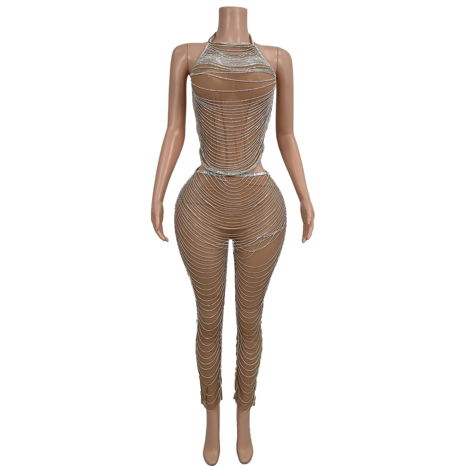 Sexy Mesh Perspective Rhinestone Top Legging 2 Piece Set Festival Outfit Women Backless Tassel Chains Night Club Party Costumes
Sexy Mesh Perspective Rhinestone Top Legging 2 Piece Set Festival Outfit Women Backless Tassel Chains Night Club Party Costumes