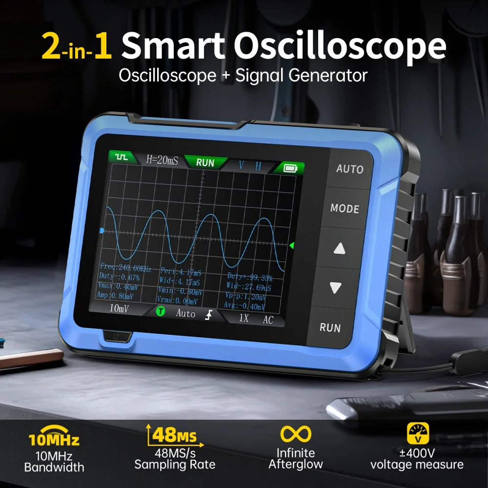 Mini Handheld Digital 2 IN 1 Oscilloscope DSO510 10MHz Bandwidth 48MS/s Sampling Rate Mini Handheld Electronic Measurement Tools
Mini Handheld Digital 2 IN 1 Oscilloscope DSO510 10MHz Bandwidth 48MS/s Sampling Rate Mini Handheld Electronic Measurement Tools