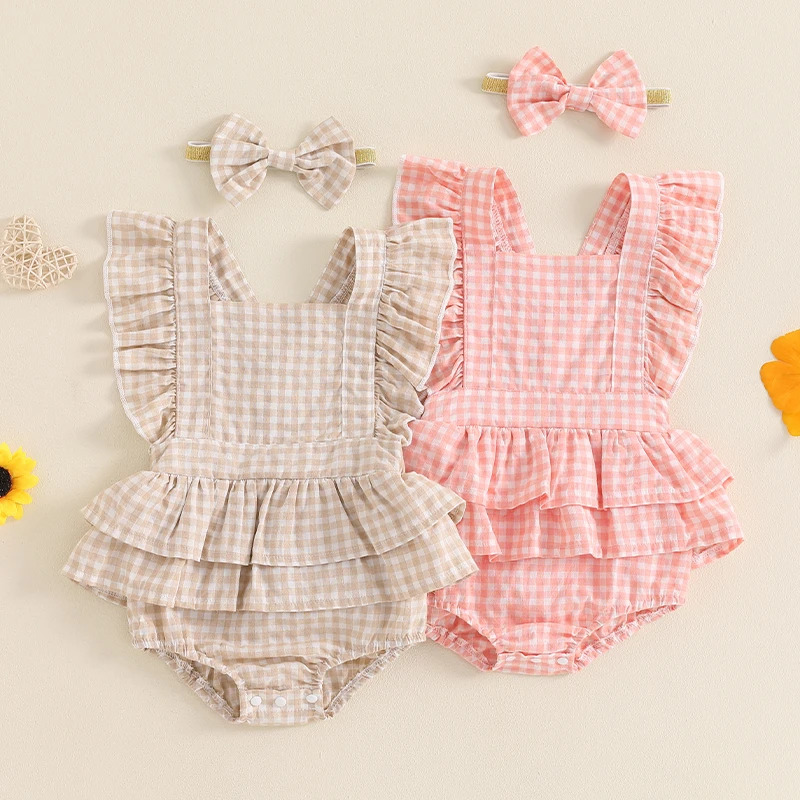 Newborn Baby Girl Romper Dress Casual Plaid Print Ruffles Summer Jumpsuit and Headband Set Cute Soft Cotton Clothes Outfits
Newborn Baby Girl Romper Dress Casual Plaid Print Ruffles Summer Jumpsuit and Headband Set Cute Soft Cotton Clothes Outfits