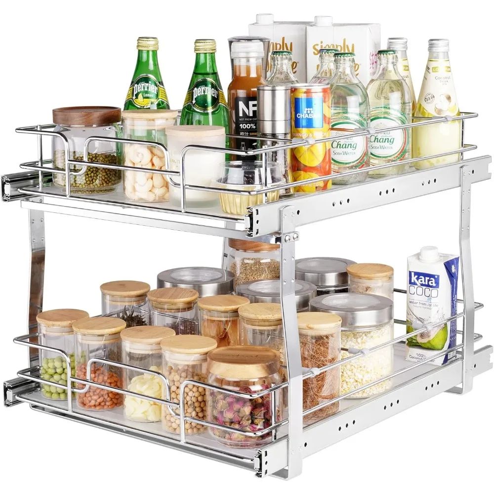 2 Tier 16"W X 21"D Pull Out Cabinet Organizer, Heavy Duty Slide Out Pantry Shelves, Storage Holders
2 Tier 16"W X 21"D Pull Out Cabinet Organizer, Heavy Duty Slide Out Pantry Shelves, Storage Holders