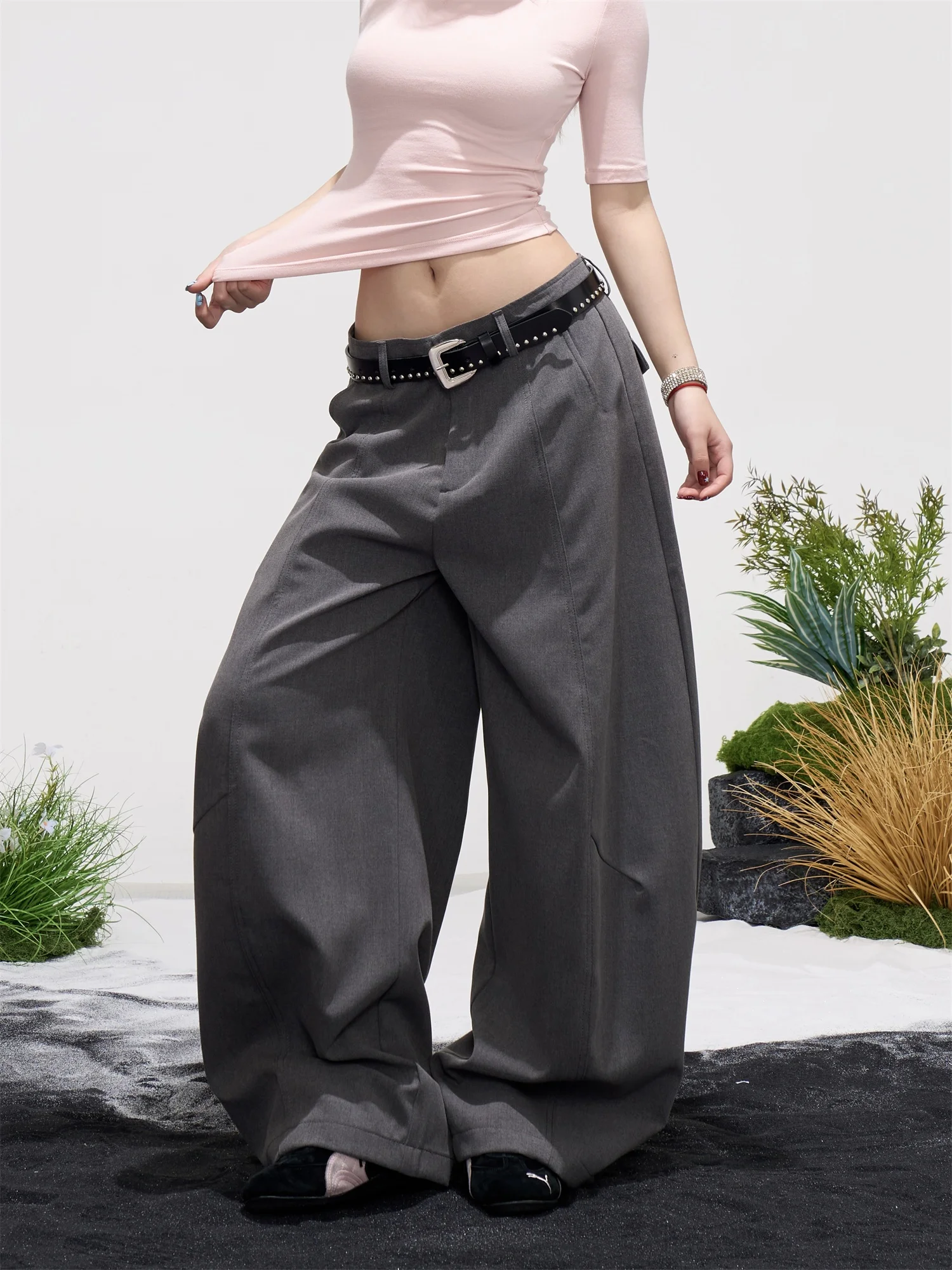 Grey Wide Leg Pants Women's Loose Casual Minimalist Trousers Onlpp American Retro Style Straight Cut Slimming Long Pants
Grey Wide Leg Pants Women's Loose Casual Minimalist Trousers Onlpp American Retro Style Straight Cut Slimming Long Pants