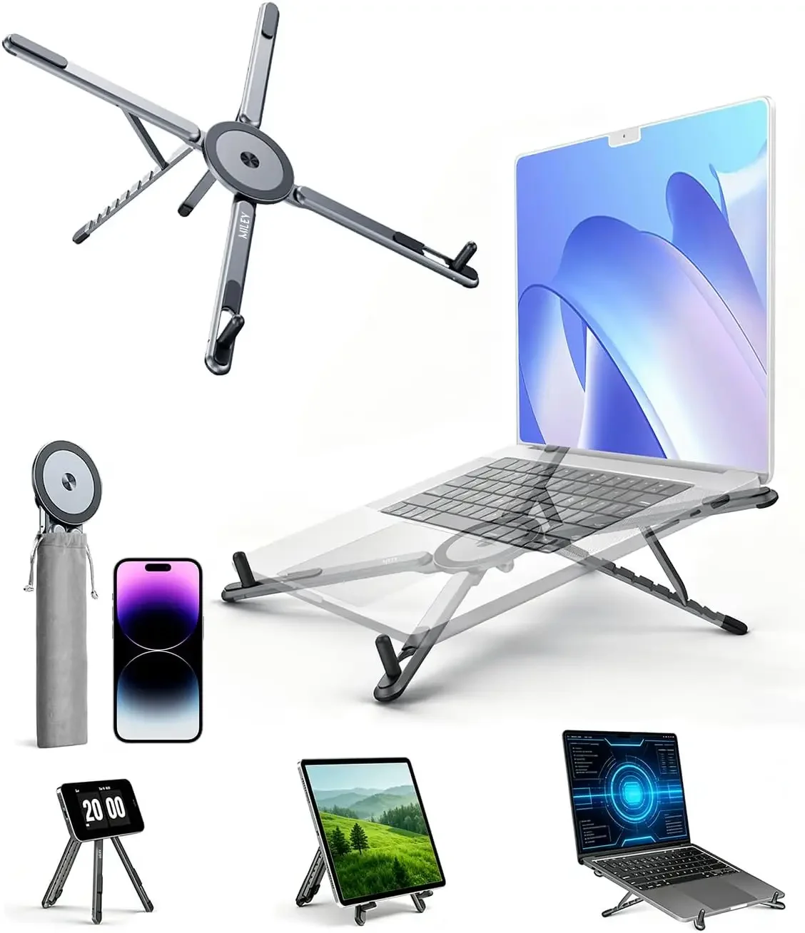 Foldable Laptop Stand, Ergonomic 8-Level Height, For 13-17" Laptops, Aluminum, Portable With Bag
Foldable Laptop Stand, Ergonomic 8-Level Height, For 13-17" Laptops, Aluminum, Portable With Bag