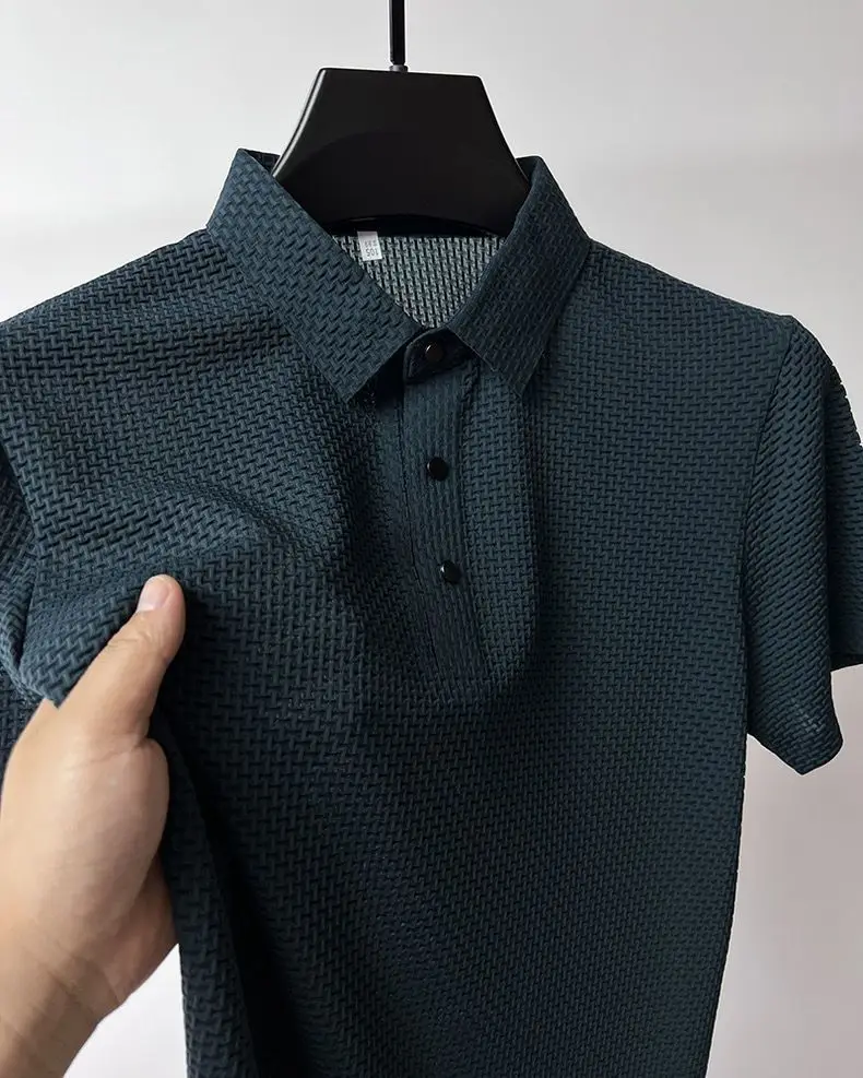 Ice Silk Fashion Trend Polo Collar Short Sleeve T-shirt for Men's Summer Casual Solid Color Polo Shirt Slim Fit Versatile Top
Ice Silk Fashion Trend Polo Collar Short Sleeve T-shirt for Men's Summer Casual Solid Color Polo Shirt Slim Fit Versatile Top