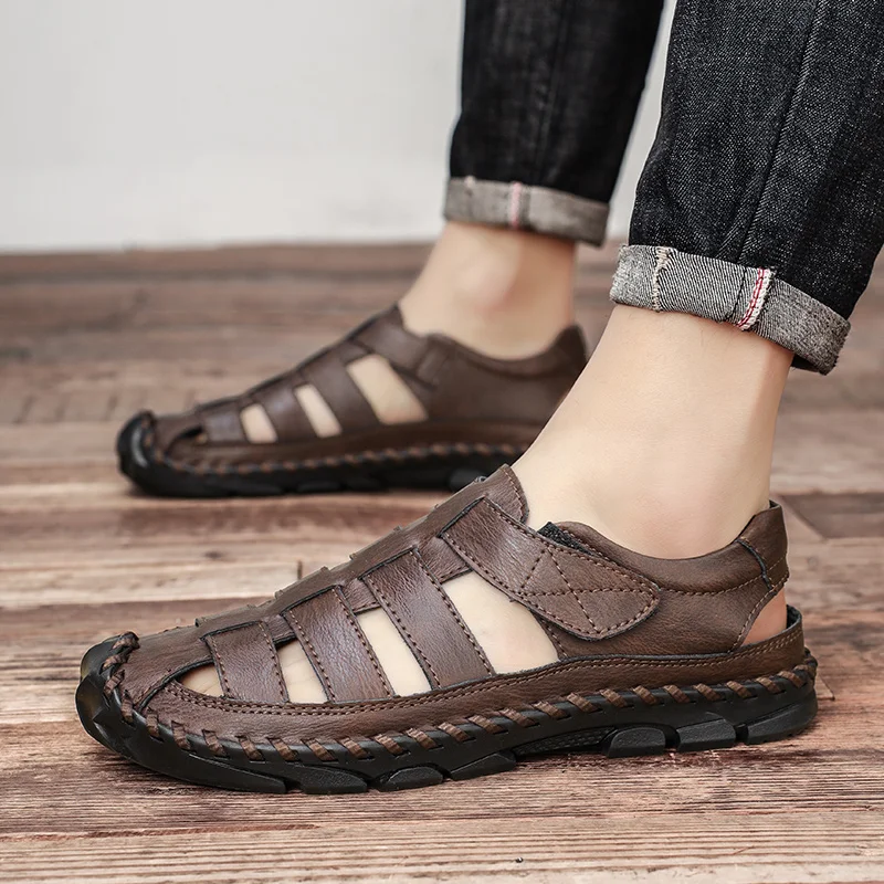 Summer Fashion Men Plus Size Leather Hand Sewn Comfortable Casual Sandals Outdoor Breathable Soft Soled Water Wading Beach Shoes
Summer Fashion Men Plus Size Leather Hand Sewn Comfortable Casual Sandals Outdoor Breathable Soft Soled Water Wading Beach Shoes