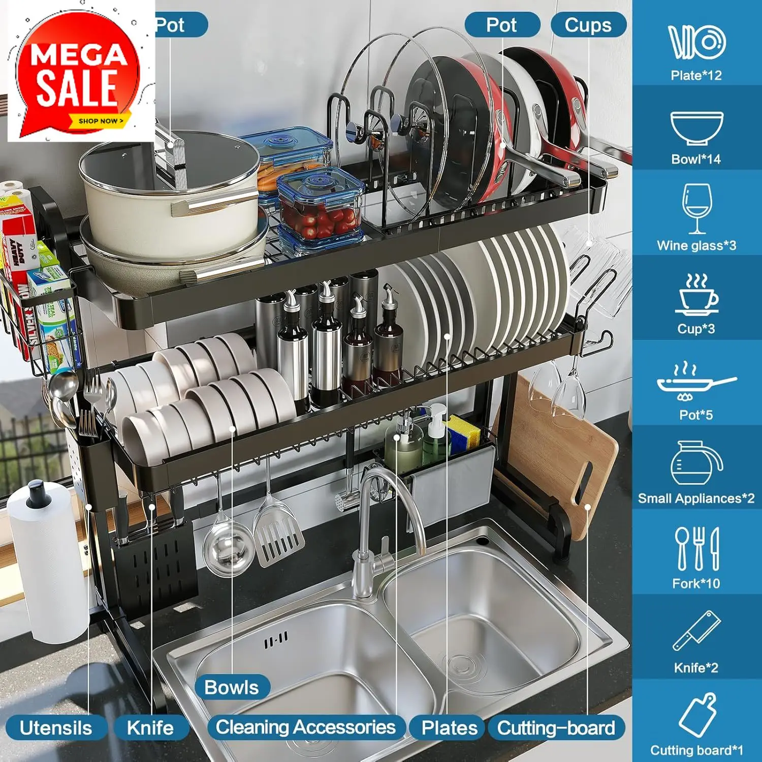 Hot SalesOver The Sink Dish Drying Rack,3 Tier Adjustable Length Full Stainless Steel Large Storage Kitchen Dish Rack,for Kitche
Hot SalesOver The Sink Dish Drying Rack,3 Tier Adjustable Length Full Stainless Steel Large Storage Kitchen Dish Rack,for Kitche
