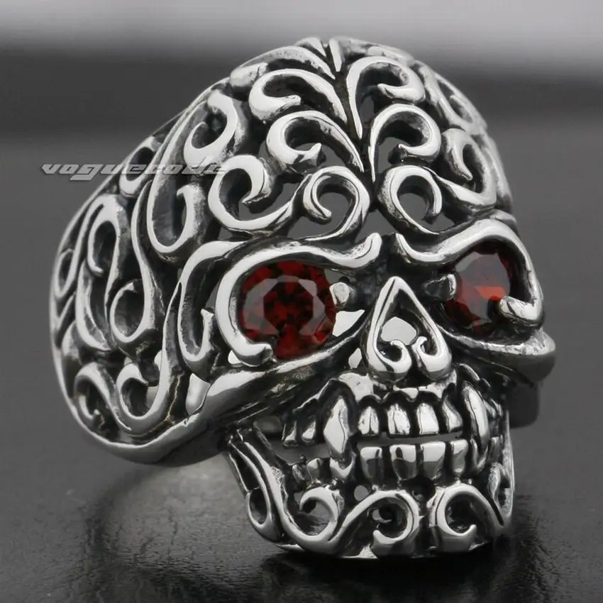 925 Sterling Silver Red CZ Eyes Flourish Swirls Skull Ring Punk Jewelry 9G002 US Size 7~15
925 Sterling Silver Red CZ Eyes Flourish Swirls Skull Ring Punk Jewelry 9G002 US Size 7~15