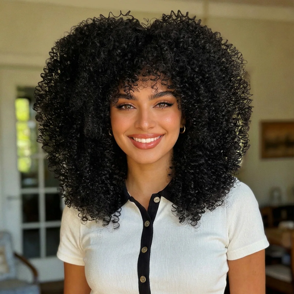 a 16 Inch Synthetic Wig With Bangs, Suitable For Women's Daily And Party Activities In Africa, Featuring Fluffy Curls
a 16 Inch Synthetic Wig With Bangs, Suitable For Women's Daily And Party Activities In Africa, Featuring Fluffy Curls