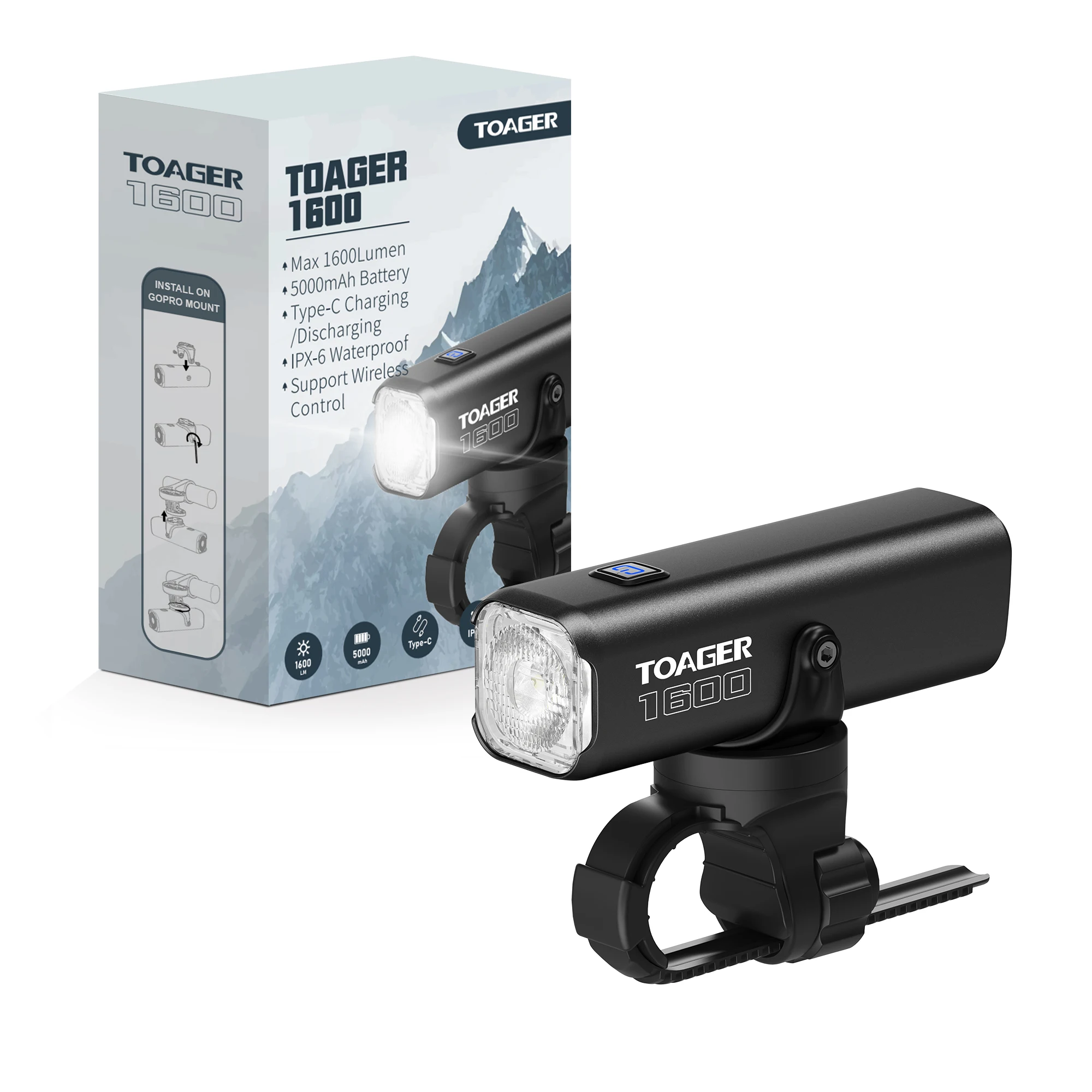 TOAGER 1600 Bicycle Light Front Lamp USB Rechargeable LED 21700 5000mAh Bike Light Waterproof Headlight Bike Accessories
TOAGER 1600 Bicycle Light Front Lamp USB Rechargeable LED 21700 5000mAh Bike Light Waterproof Headlight Bike Accessories