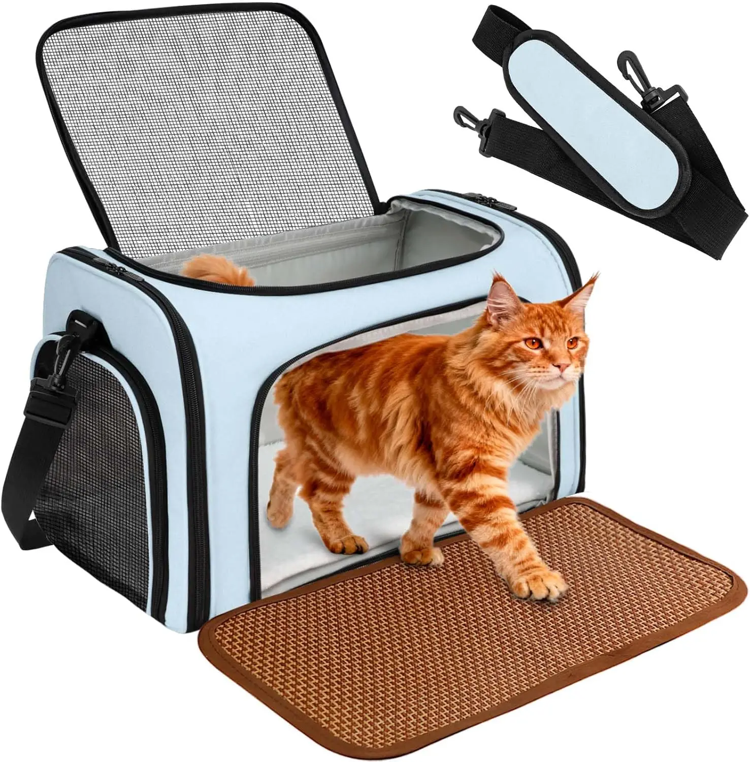 Cat Carrier - Cat Carrier Soft with Plush Pad & Cooling Mat, Easy-Load 4-Side Zipper & 3-Side Mesh Ventilation, Pet Carrier A
Cat Carrier - Cat Carrier Soft with Plush Pad & Cooling Mat, Easy-Load 4-Side Zipper & 3-Side Mesh Ventilation, Pet Carrier A