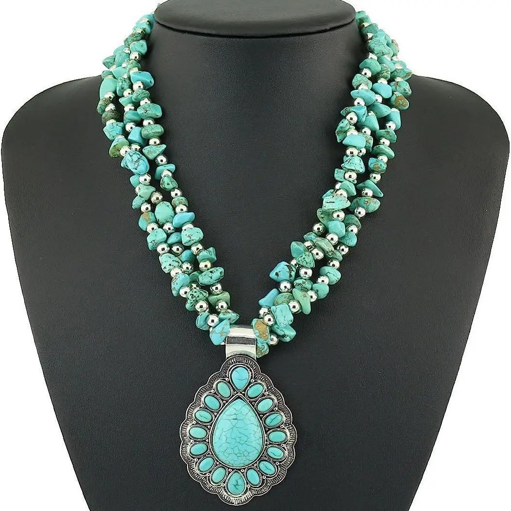 Bohemian Vintage Turquoise Necklace Beaded Jewelry Natural Pendant
Bohemian Vintage Turquoise Necklace Beaded Jewelry Natural Pendant