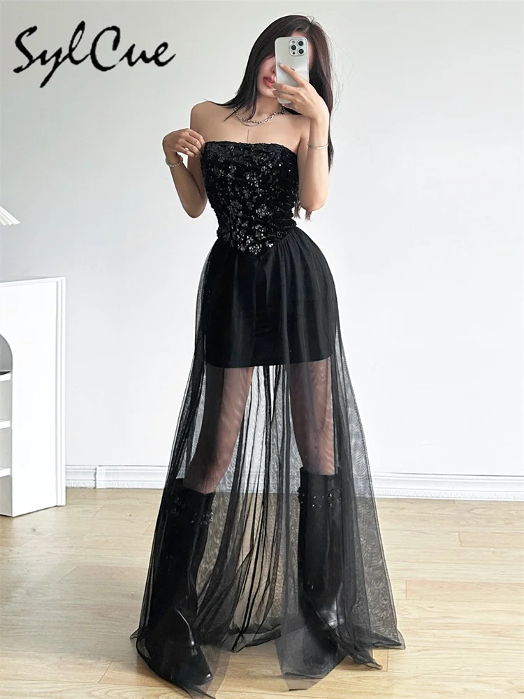 Sylcue 2023 Winter Sisters Party Black Mysterious Sexy Charming Beautiful Elegant Mature Women'S Chest Wrap Tulle Pleated Dress
Sylcue 2023 Winter Sisters Party Black Mysterious Sexy Charming Beautiful Elegant Mature Women'S Chest Wrap Tulle Pleated Dress