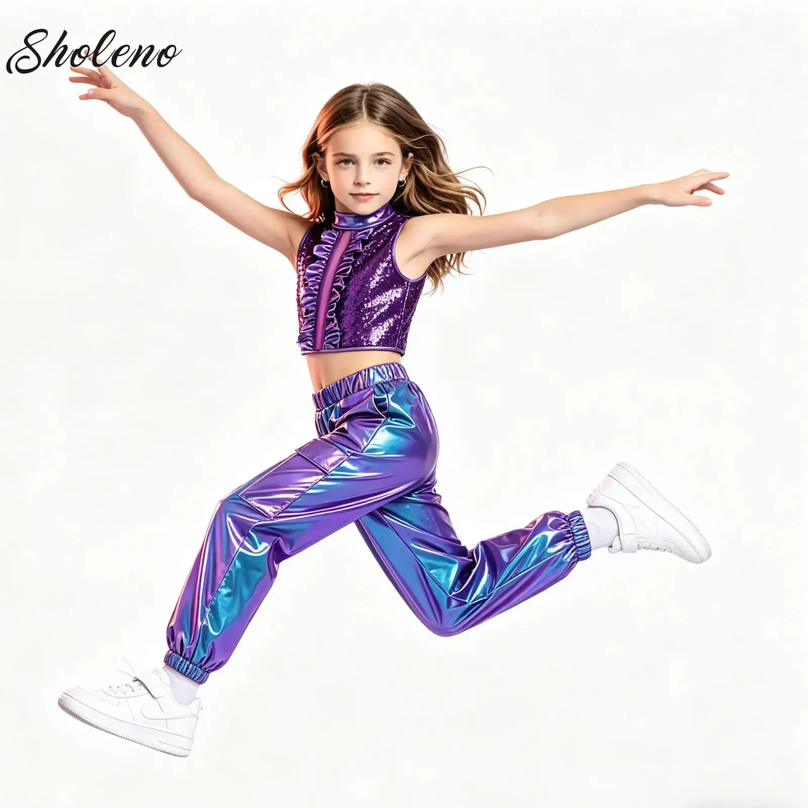 Metallic Dance Party Performance Costume for Kids Girls Disco Outfit Sleeveless T-shirt Crop Tops +Pants for Jazz Modern Hip Hop
Metallic Dance Party Performance Costume for Kids Girls Disco Outfit Sleeveless T-shirt Crop Tops +Pants for Jazz Modern Hip Hop