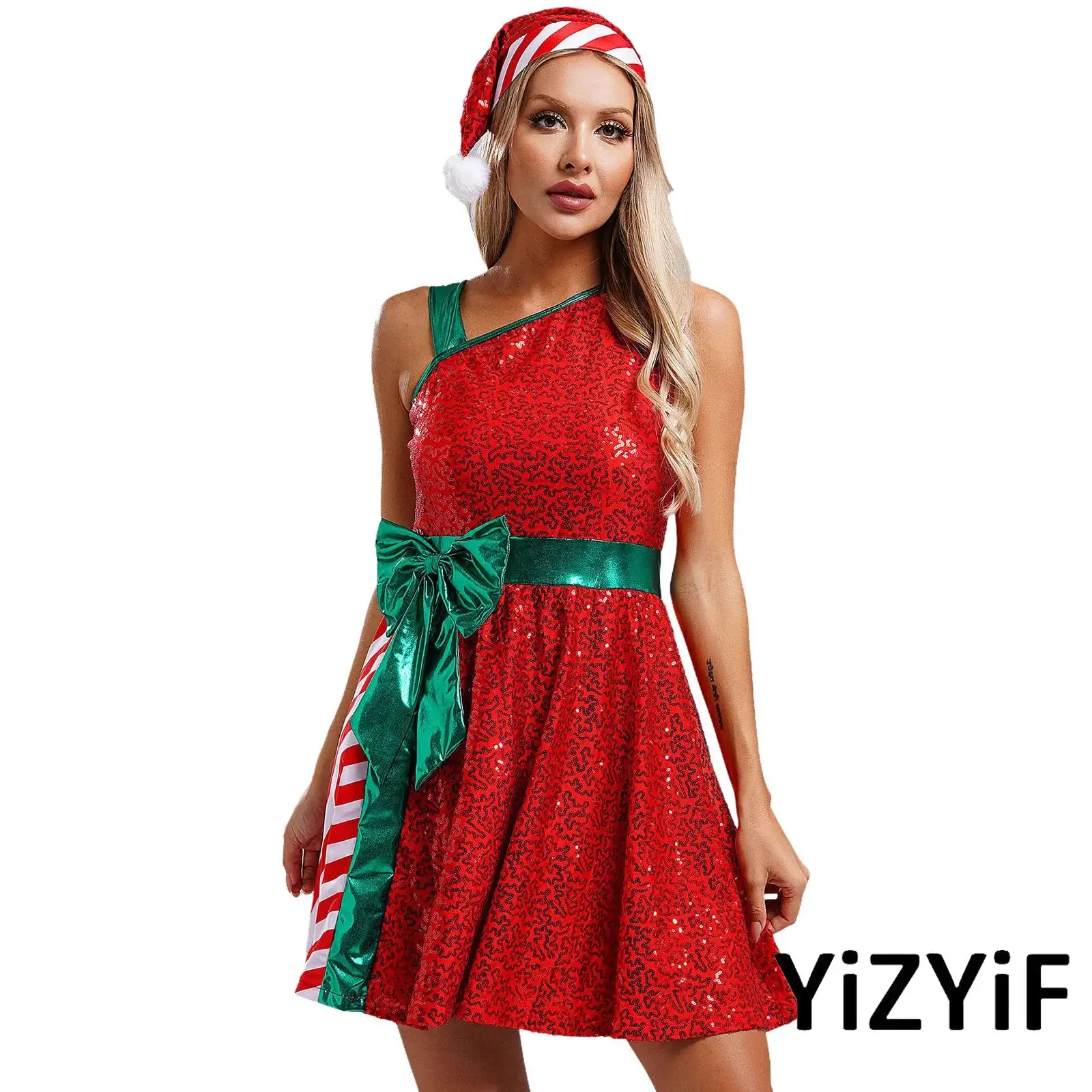 Christmas New Year Holiday Party Dress Santa Claus Costume Sequins Stripes Dress with Xmas Hat Cosplay Xmas Rave Party Outfits
Christmas New Year Holiday Party Dress Santa Claus Costume Sequins Stripes Dress with Xmas Hat Cosplay Xmas Rave Party Outfits