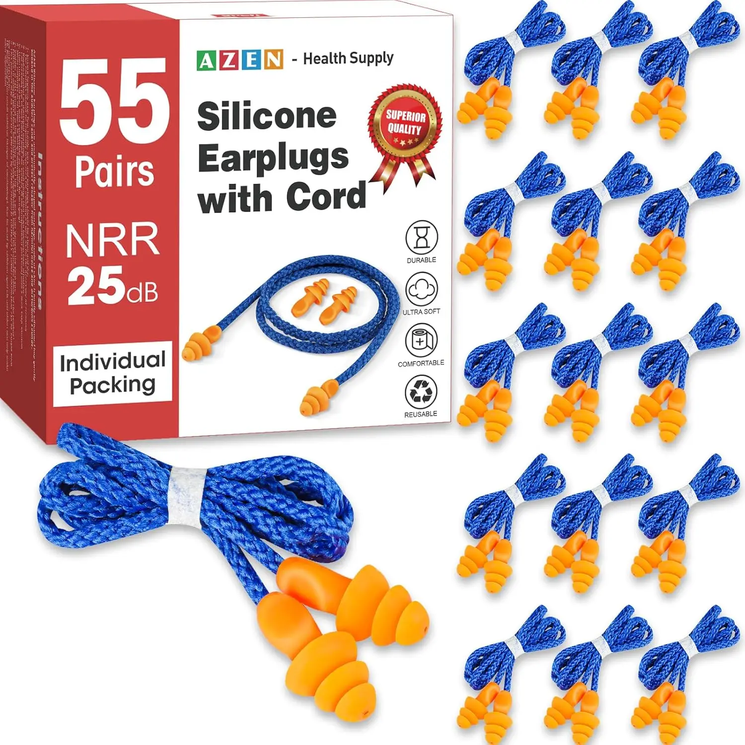 Reusable Silicone Ear Plugs for Noise Reduction, 25dB NRR Corded for Sleeping and Noise Cancelling
Reusable Silicone Ear Plugs for Noise Reduction, 25dB NRR Corded for Sleeping and Noise Cancelling