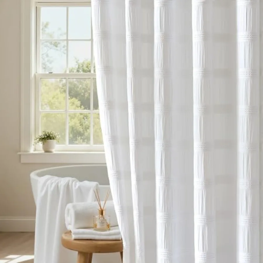 Extra Long White Shower Curtain Farmhouse, 72 x 96 Cotton Blend Waffle Tufted Striped Chic Textured Fabric Shower Curtain for B
Extra Long White Shower Curtain Farmhouse, 72 x 96 Cotton Blend Waffle Tufted Striped Chic Textured Fabric Shower Curtain for B