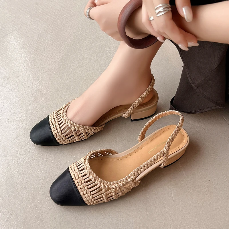 Сандалии из натуральной кожи на массивном каблуке с закрытым носком, дышащий полый тканый дизайн, женские туфли на плоской подошве с открытой спиной
Сандалии из натуральной кожи на массивном каблуке с закрытым носком, дышащий полый тканый дизайн, женские туфли на плоской подошве с открытой спиной