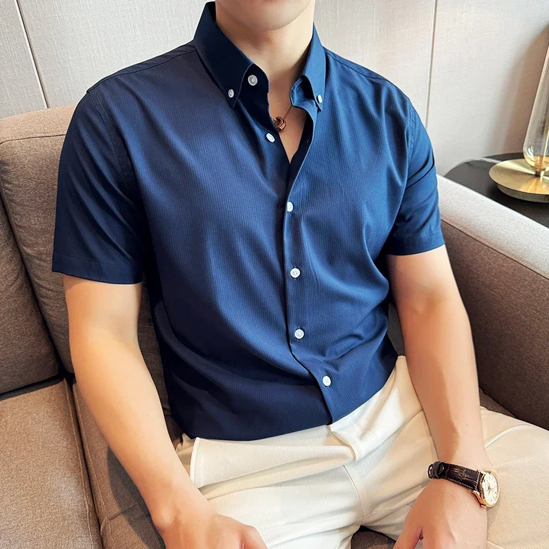 Thin Striped Short Sleeved Shirt 2024 Summer New Light Thin Breathable Solid Color Casual Elastic Slim Fit Shirt Men Clothing
Thin Striped Short Sleeved Shirt 2024 Summer New Light Thin Breathable Solid Color Casual Elastic Slim Fit Shirt Men Clothing