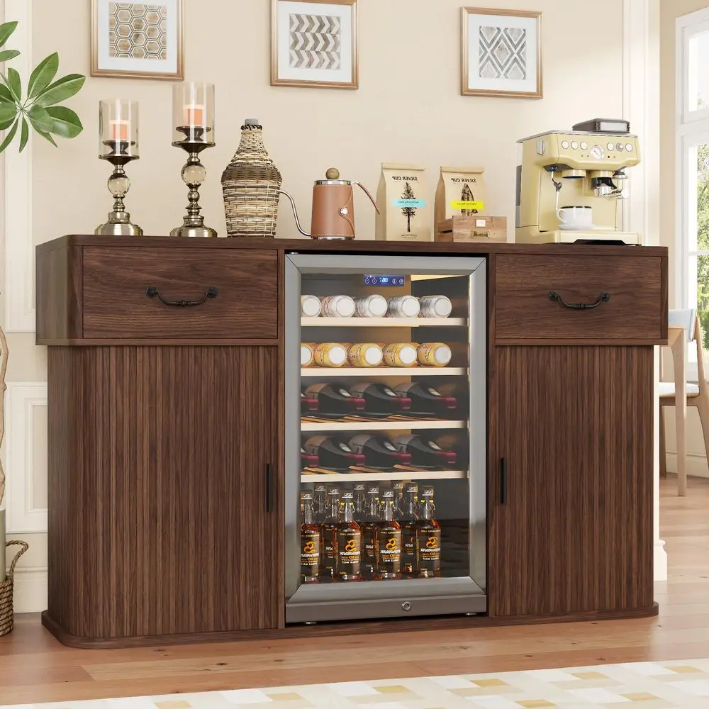 Coffee Bar with Mini Fridge Space, Mini Fridge Cabinet with Wine Storage, Wine Bar Cabinet with Detachable Wine Rack, Sideboard
Coffee Bar with Mini Fridge Space, Mini Fridge Cabinet with Wine Storage, Wine Bar Cabinet with Detachable Wine Rack, Sideboard