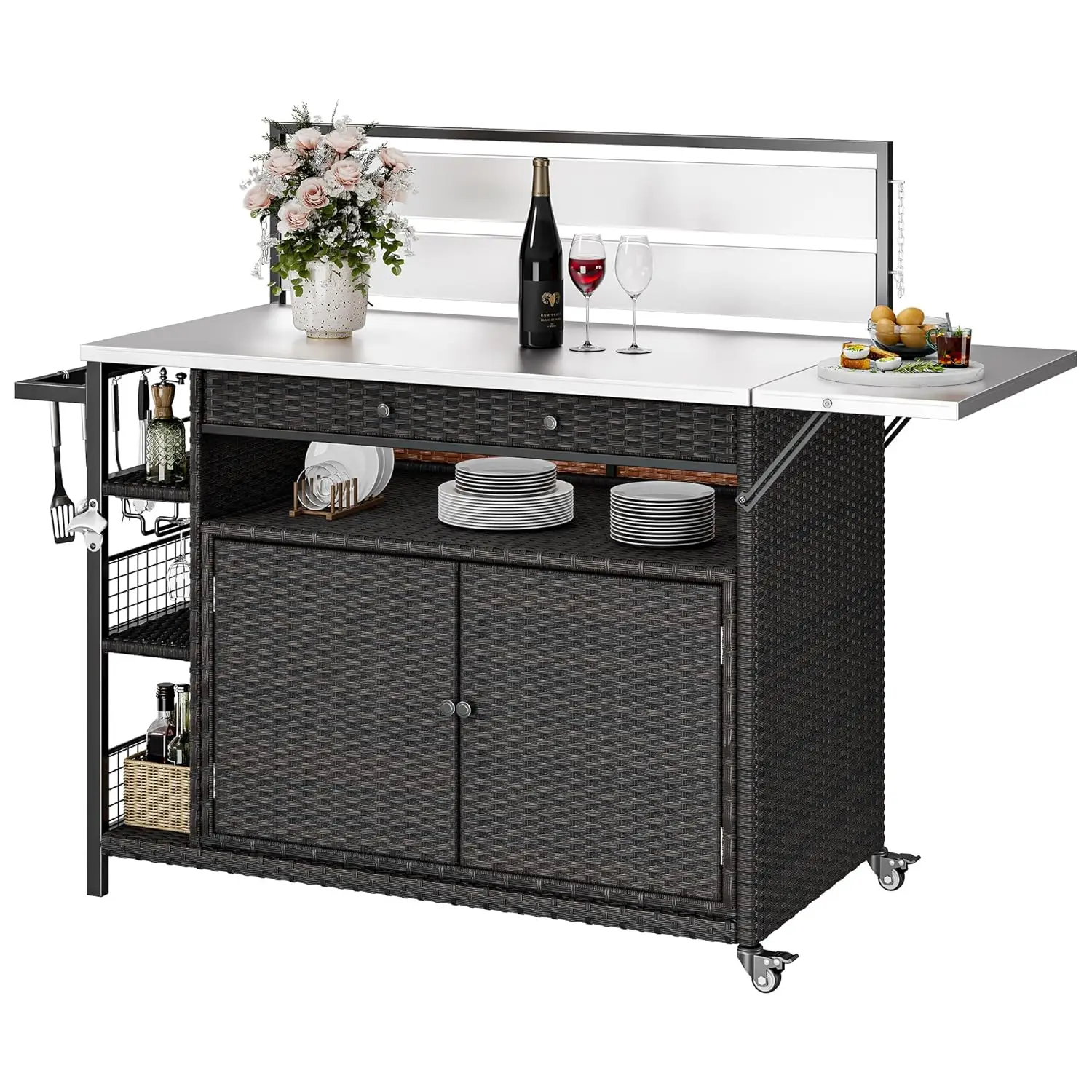 XL Outdoor Bar Table Storage Cabinet Wheels Stainless Steel Top Side Handle Patio Kitchen Bar Cart Dark Brown, Customized
XL Outdoor Bar Table Storage Cabinet Wheels Stainless Steel Top Side Handle Patio Kitchen Bar Cart Dark Brown, Customized