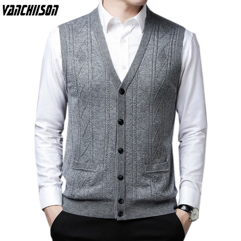 Men Soft Wool Vest Sleeveless Knit Buttons Down V Neck Basic Sweater Cardigan for Autumn Winter Smart Casual Solid Color 00454
Men Soft Wool Vest Sleeveless Knit Buttons Down V Neck Basic Sweater Cardigan for Autumn Winter Smart Casual Solid Color 00454