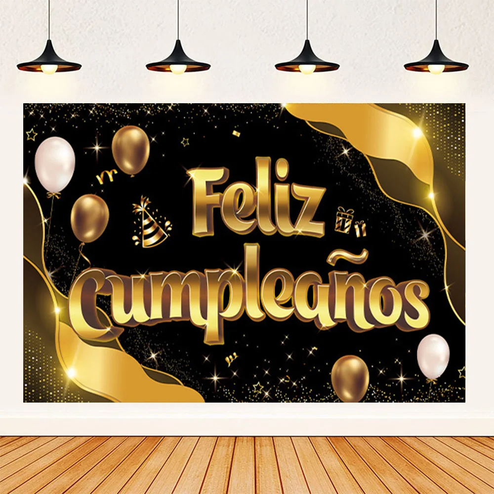 Vinyl Feliz cumpleaños Spanish Birthday Background Black Gold Balloons Birthday Party Scene Decor Banner Adult Backdrops
Vinyl Feliz cumpleaños Spanish Birthday Background Black Gold Balloons Birthday Party Scene Decor Banner Adult Backdrops
