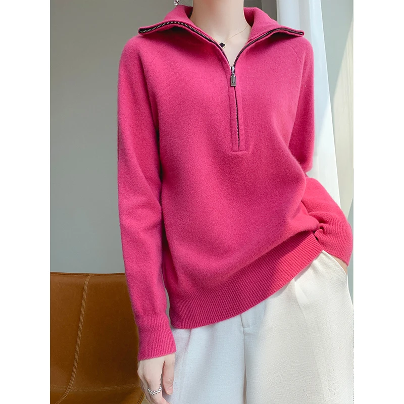 Autumn Winter Women 100% Merino Wool Half-Zip Turtle Neck Pullover Basic Fashion Clothing Comfort Warm Top Casual Solid
Autumn Winter Women 100% Merino Wool Half-Zip Turtle Neck Pullover Basic Fashion Clothing Comfort Warm Top Casual Solid
