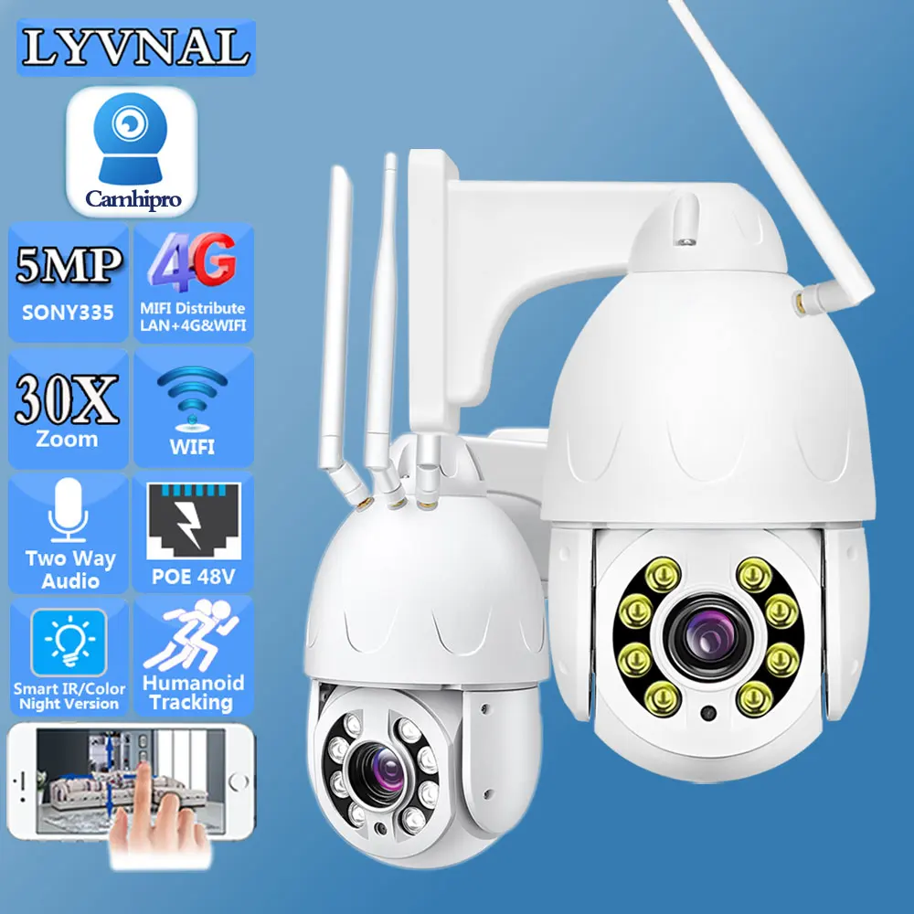 3G 4G SIM HD 5MP Wireless Security IP Camera WIFI PTZ Dome POE 30X Auto Zoom Two Way Audio Human Tracking IR&Color Night Vision
3G 4G SIM HD 5MP Wireless Security IP Camera WIFI PTZ Dome POE 30X Auto Zoom Two Way Audio Human Tracking IR&Color Night Vision