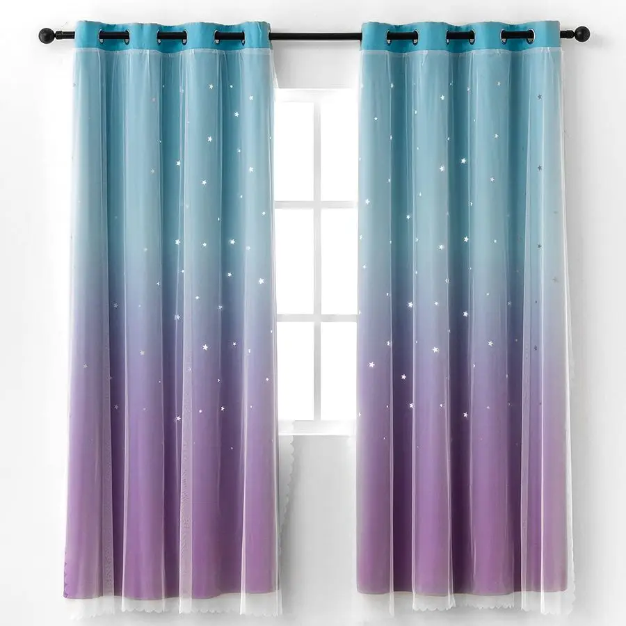 Kids Room Curtains with HollowOut Star and Tulle Overlay, Blue Purple Ombre Blackout Curtains for Boys Girls Bedroom 52 x 63 x 2
Kids Room Curtains with HollowOut Star and Tulle Overlay, Blue Purple Ombre Blackout Curtains for Boys Girls Bedroom 52 x 63 x 2