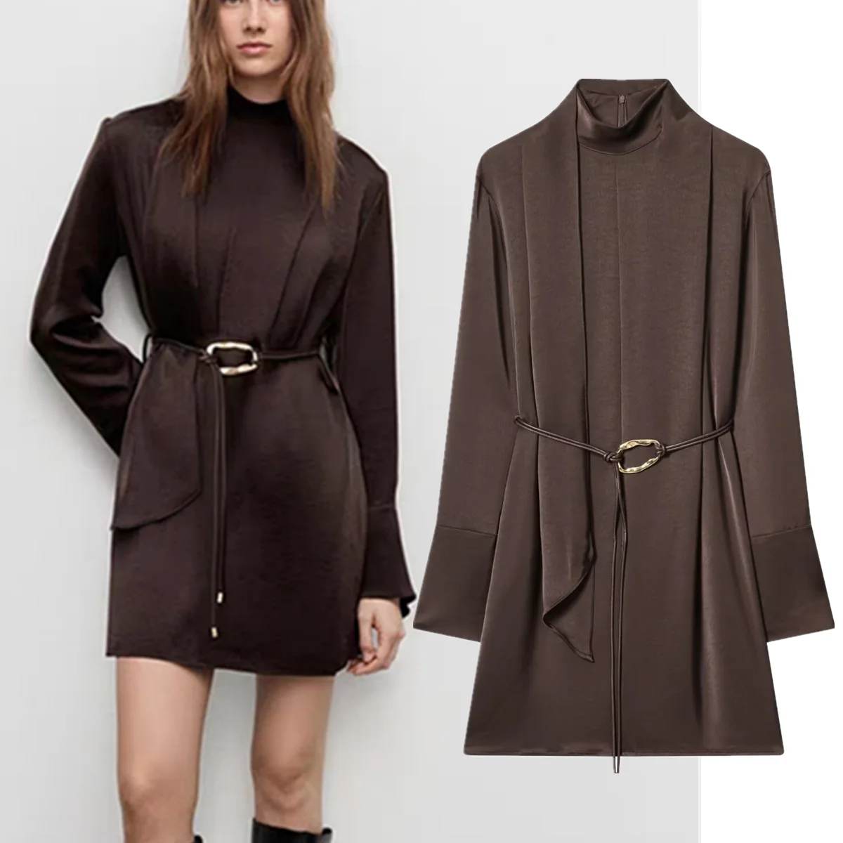 Jenny&Dave Minimalist Satin Coffee Scarf Collar Dress Spring Long Sleeve Dress Elegant Party Dresses Vestidos Womens Dresses
Jenny&Dave Minimalist Satin Coffee Scarf Collar Dress Spring Long Sleeve Dress Elegant Party Dresses Vestidos Womens Dresses