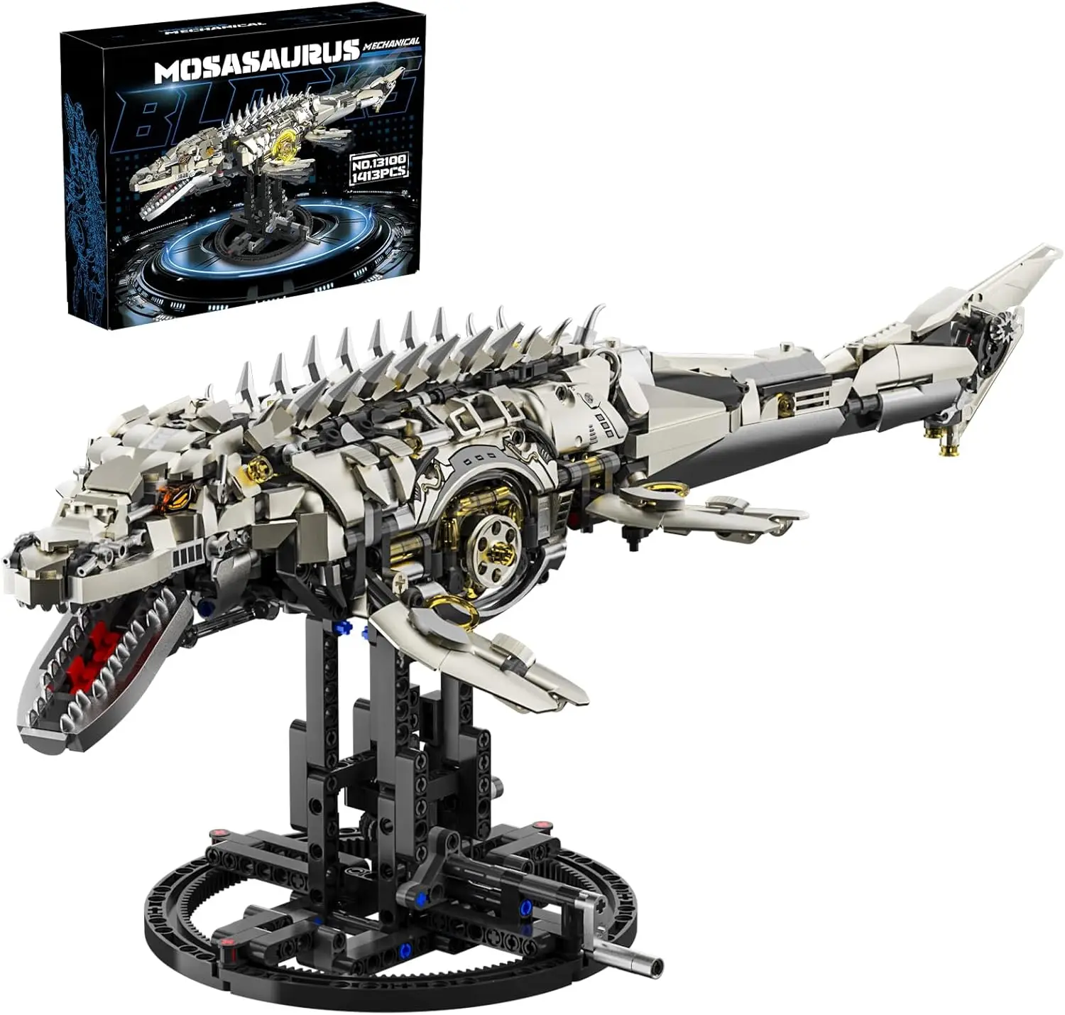 Mechanical Mosasaurus Building Block Set with Lights, 3D Animal Model Ornament, Tail and Wings Can Be Moved, Suitable as a Gift for Youth and Adults over 12 Years Old (1413 Pieces)
Mechanical Mosasaurus Building Block Set with Lights, 3D Animal Model Ornament, Tail and Wings Can Be Moved, Suitable as a Gift for Youth and Adults over 12 Years Old (1413 Pieces)