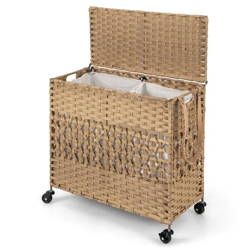 110L 2-Section Laundry Hamper with 2 Removable and Washable Liner Bags-Natural
110L 2-Section Laundry Hamper with 2 Removable and Washable Liner Bags-Natural