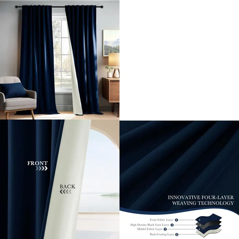 Luxury Navy Blue 96 Thermal Insulated Blackout Curtains, 100% Blockout Velvet Drapes for Bedroom and Living Room (2 Panels, 52 W
Luxury Navy Blue 96 Thermal Insulated Blackout Curtains, 100% Blockout Velvet Drapes for Bedroom and Living Room (2 Panels, 52 W