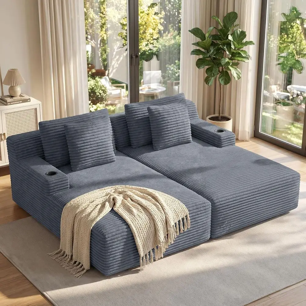 80'' Double Chaise Lounge Chair Indoor, Non-Assembly Deep Seat Soa with Cup Holders BonelBed with 4pcs Pillows or Living Room Be
80'' Double Chaise Lounge Chair Indoor, Non-Assembly Deep Seat Soa with Cup Holders BonelBed with 4pcs Pillows or Living Room Be