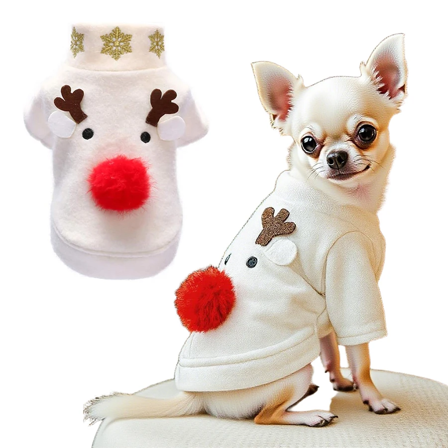 Christmas Dog Outfit, White Big Red Nosed Elk Sweater, Xmas Cat Apparel, Winter Pet Clothes 
Christmas Dog Outfit, White Big Red Nosed Elk Sweater, Xmas Cat Apparel, Winter Pet Clothes
