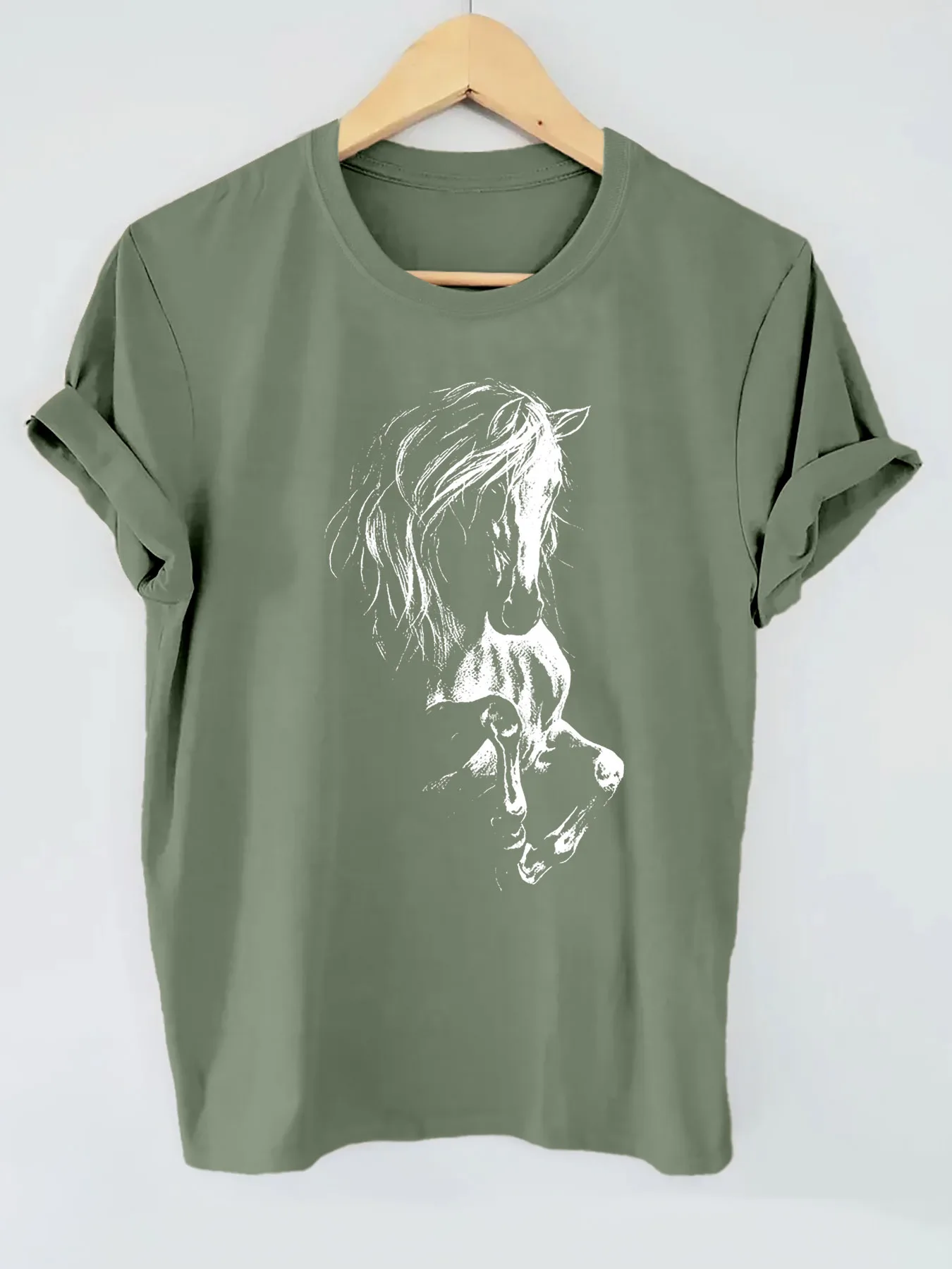 Horse Print Crew Neck T-shirt, Short Sleeve Casual Top For Summer & Spring, Women's Clothing New Fashion Top Tees
Horse Print Crew Neck T-shirt, Short Sleeve Casual Top For Summer & Spring, Women's Clothing New Fashion Top Tees