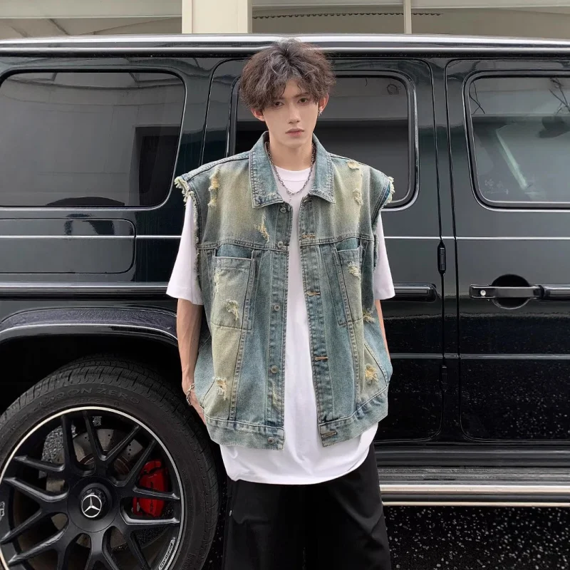 Мужской потертый жилет в американском стиле, осенний синий свободный повседневный универсальный крутой потертый жилет без рукавов
Мужской потертый жилет в американском стиле, осенний синий свободный повседневный универсальный крутой потертый жилет без рукавов