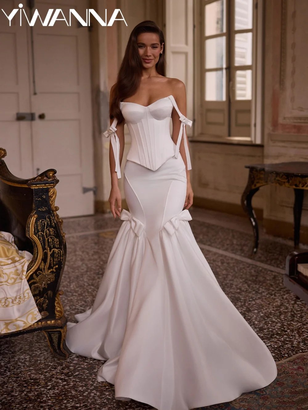 With Corset Satin Mermaid Wedding Dress Elegant Long Bow Off Shoulder Bridal Gown Customized Dreamy Backless Dresses For Bride
With Corset Satin Mermaid Wedding Dress Elegant Long Bow Off Shoulder Bridal Gown Customized Dreamy Backless Dresses For Bride