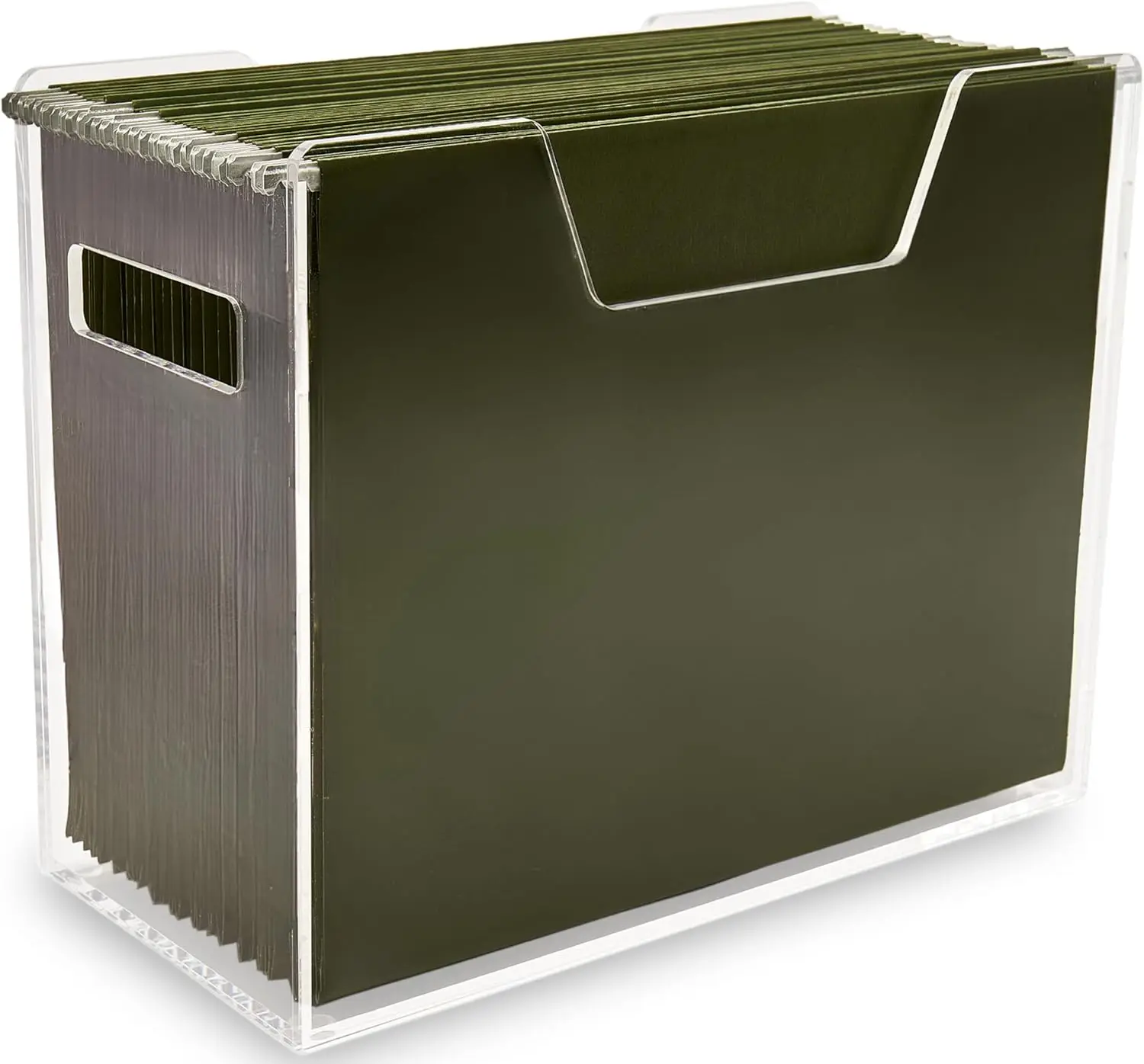 Clear Acrylic Hanging File Organizer Box with Handles, Modern Desktop Folder Crate for Letter Size
Clear Acrylic Hanging File Organizer Box with Handles, Modern Desktop Folder Crate for Letter Size