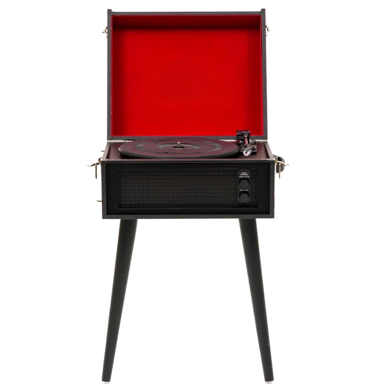 British black retro vinyl record player, Bluetooth USB stereo, home record player.
British black retro vinyl record player, Bluetooth USB stereo, home record player.