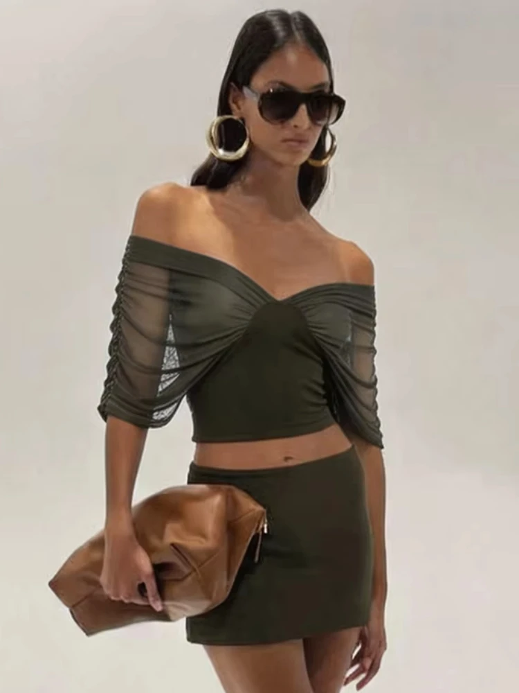 Nibber Fashion Party 2 Piece Set Women Summer Mesh Patchwork Slash Neck Backless Crop Top+Peach Hip Skirt Stretch Elegant Suit
Nibber Fashion Party 2 Piece Set Women Summer Mesh Patchwork Slash Neck Backless Crop Top+Peach Hip Skirt Stretch Elegant Suit