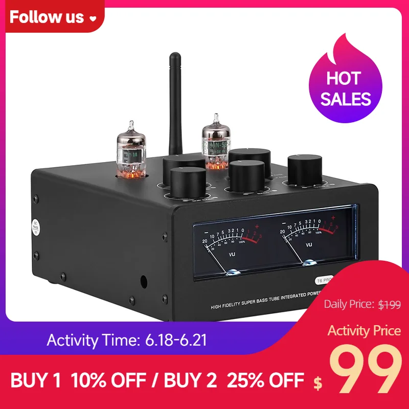 T6PRO HIFI TPA3255 Bluetooth5.1 Tube Amplifier JAN6564 Vacuum Tube Amp with VU Meter 300Watts x2 with 48V Power Supply
T6PRO HIFI TPA3255 Bluetooth5.1 Tube Amplifier JAN6564 Vacuum Tube Amp with VU Meter 300Watts x2 with 48V Power Supply