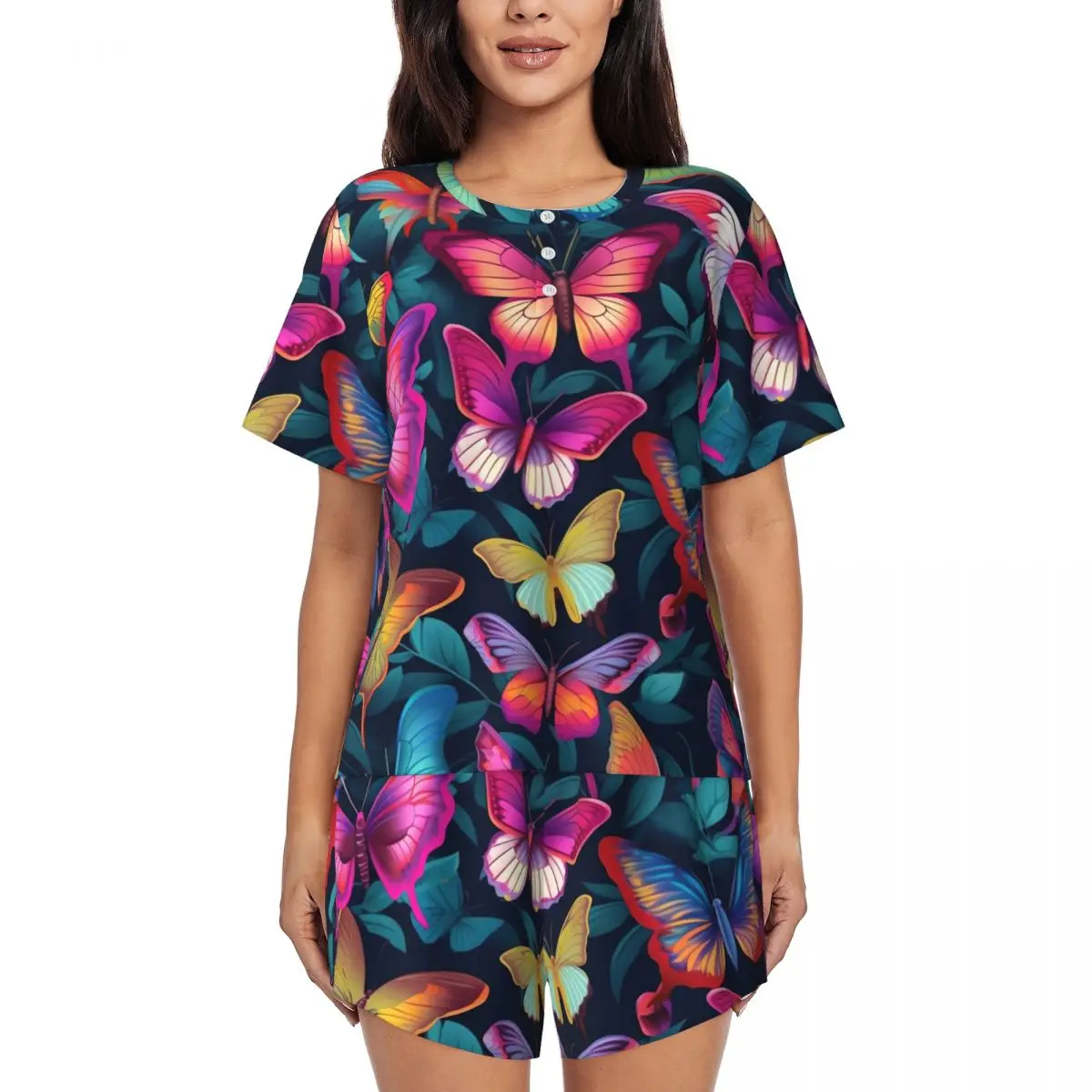 Colorful Butterflies Pajamas Short-Sleeve leaves Print 2 Piece Room Pajama Sets Summer Woman O Neck Cute Sleepwear
Colorful Butterflies Pajamas Short-Sleeve leaves Print 2 Piece Room Pajama Sets Summer Woman O Neck Cute Sleepwear