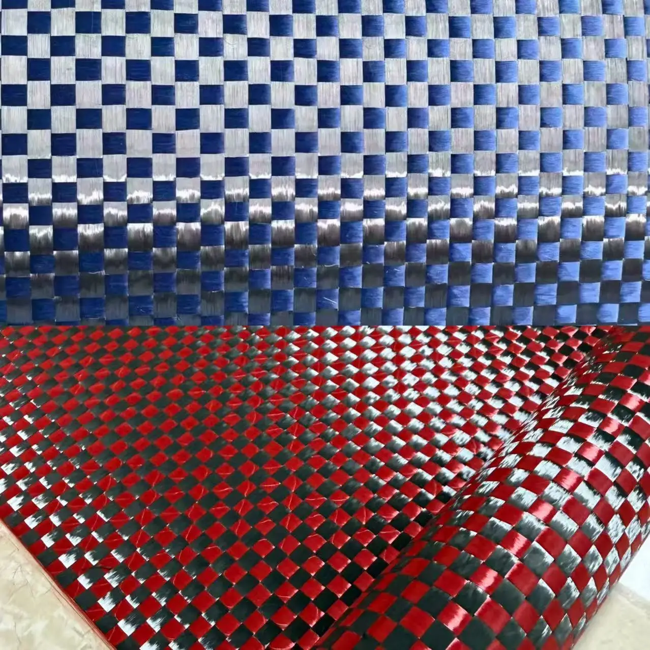 156g 8 * 8 carbon fiber aramid mixed woven widened cloth, blue red aramid with black carbon fiber Width 100cm/40 inches
156g 8 * 8 carbon fiber aramid mixed woven widened cloth, blue red aramid with black carbon fiber Width 100cm/40 inches