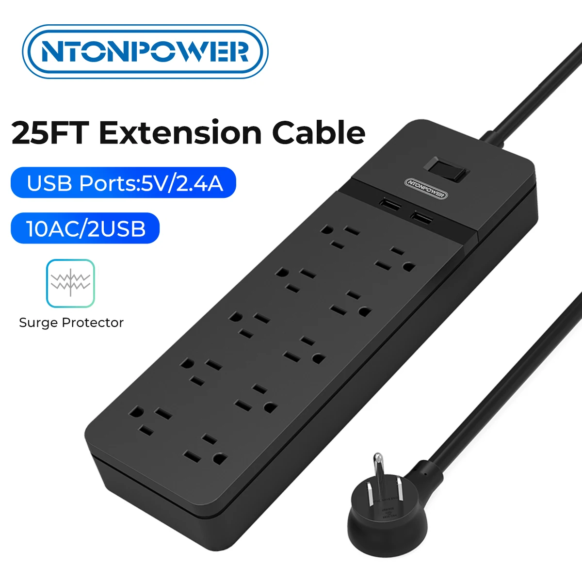 NTONPOWER US Plug Power Strip 10 Outlets 2 USB Ports Multiple Sockets 25Ft Extension Cord Surge Protector Network filter socket
NTONPOWER US Plug Power Strip 10 Outlets 2 USB Ports Multiple Sockets 25Ft Extension Cord Surge Protector Network filter socket