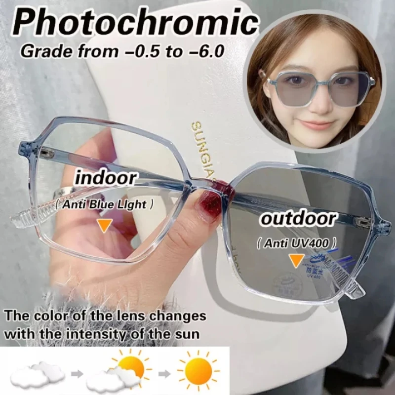Photosensitive Color Changing Sun Glasses Women's Anti Blue Light Large Frame Glasses Gradient Myopia Glasses
Photosensitive Color Changing Sun Glasses Women's Anti Blue Light Large Frame Glasses Gradient Myopia Glasses